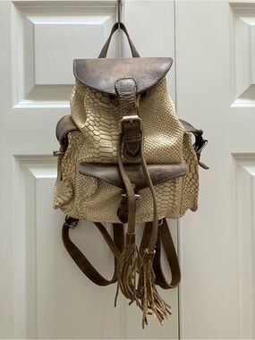 Freebird by Steven Brett Mini Backpack Leather Cream Snake Print